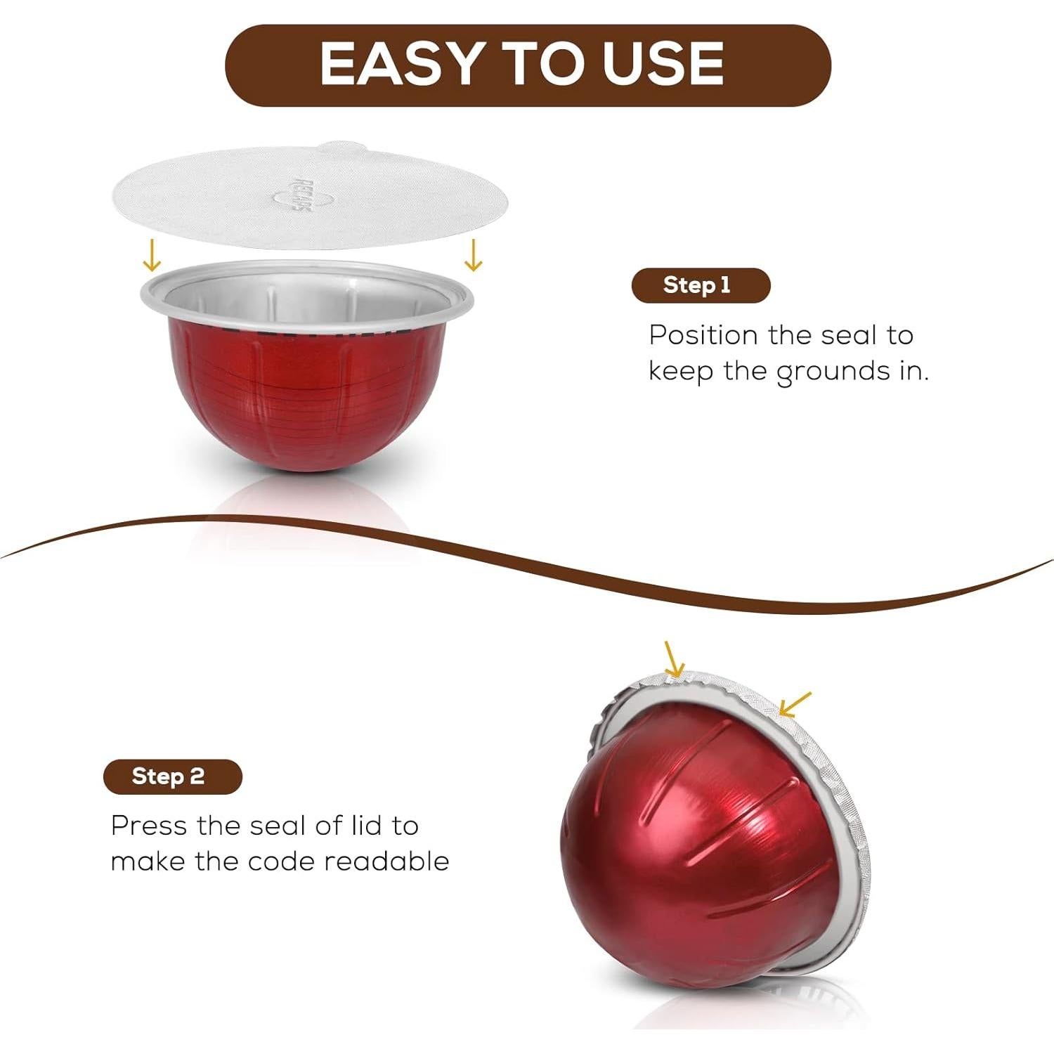 Tapa de Aluminio RECAPS 100 Unidades para Cápsulas Nespresso Vertuo