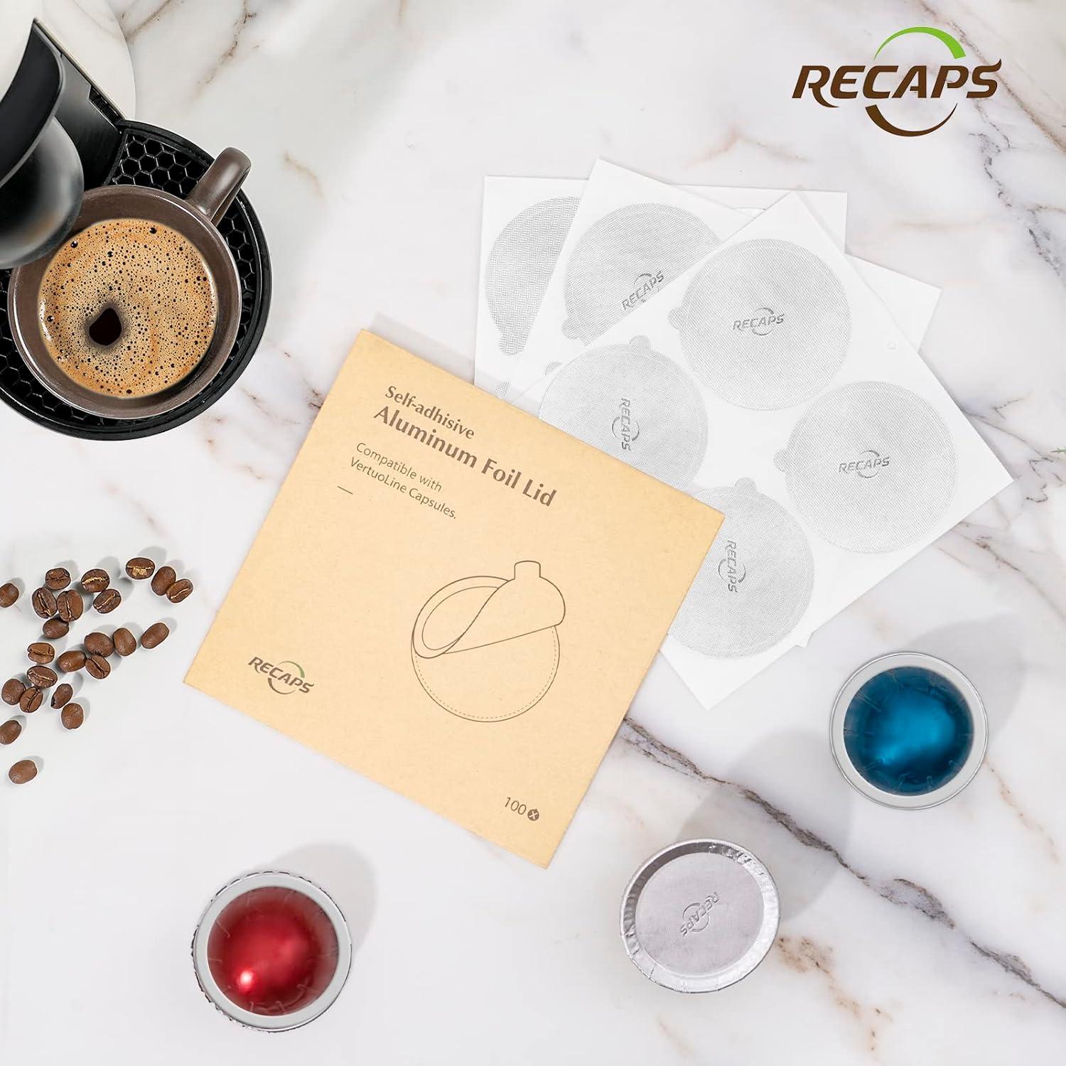 Tapa de Aluminio RECAPS 100 Unidades para Cápsulas Nespresso Vertuo