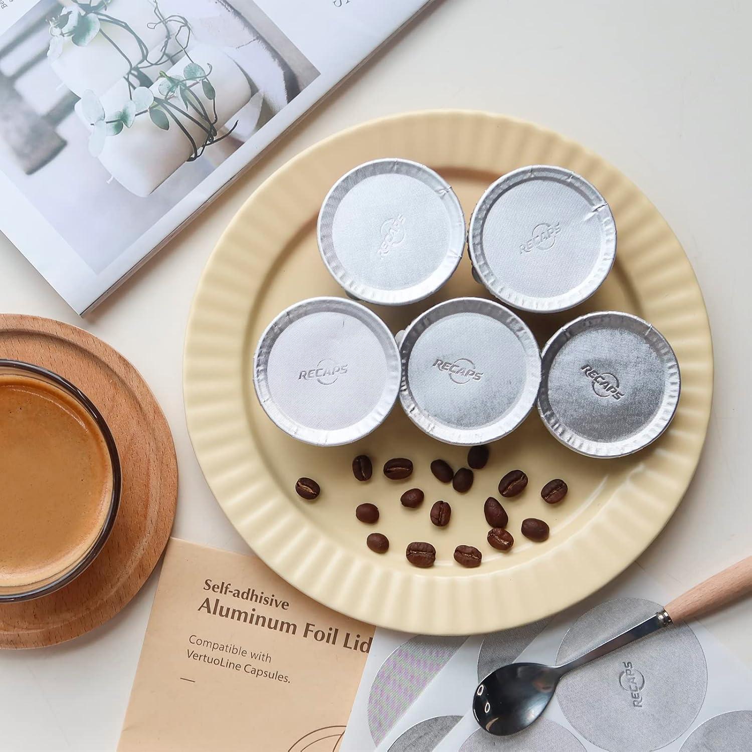 Tapa de Aluminio RECAPS 100 Unidades para Cápsulas Nespresso Vertuo