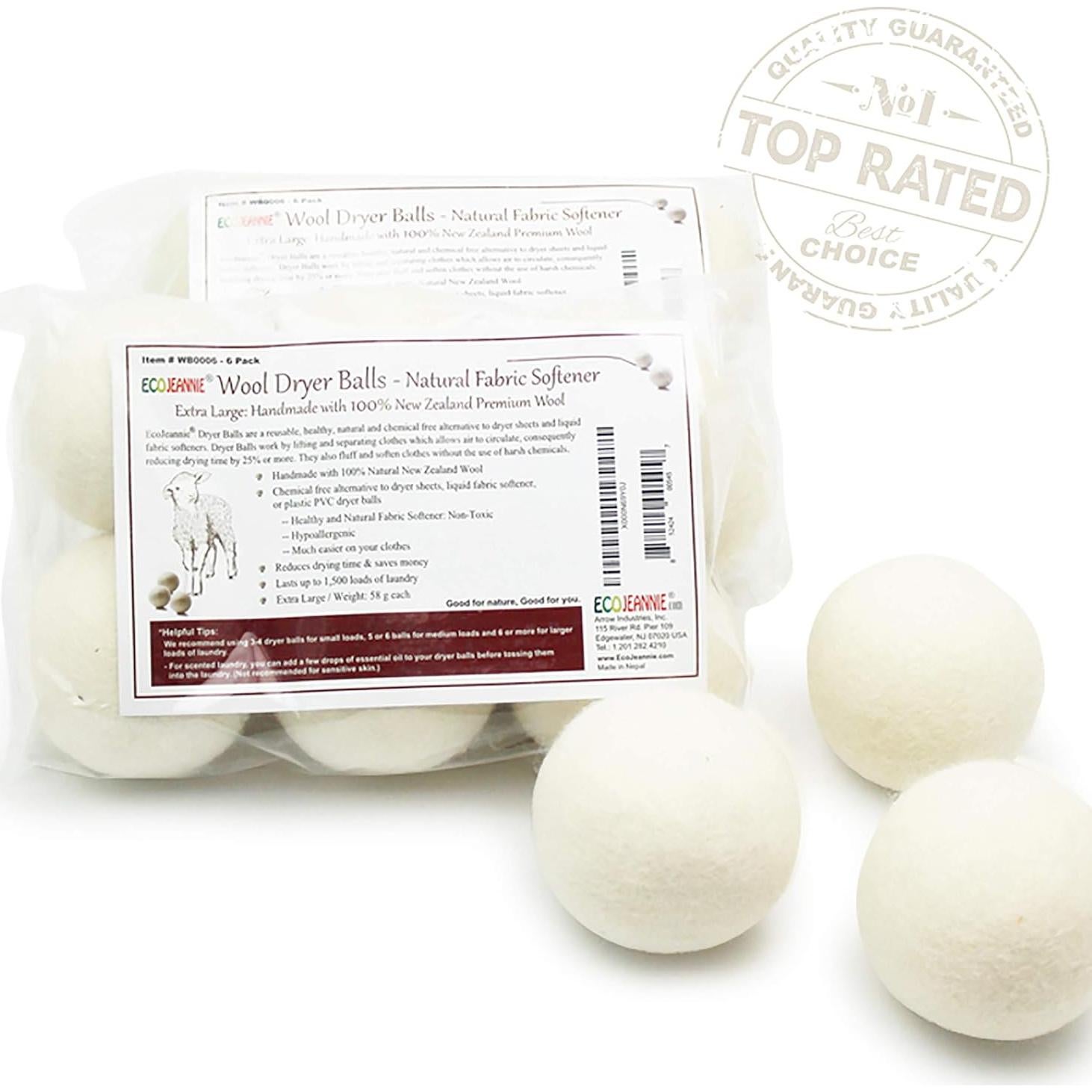 Bolas de Secado de Lana Ecojeannie - 6 Piezas XL Ecológicas