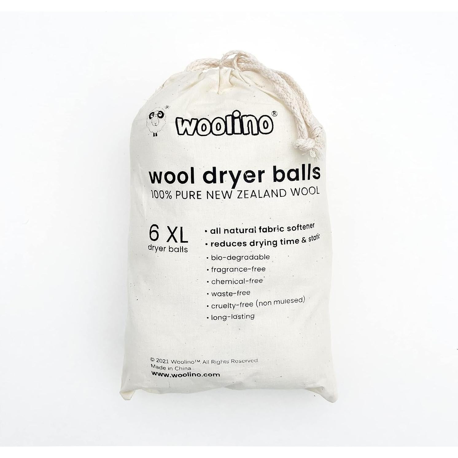 Bolas de Secado de Lana Woolino XL 100% Natural - Paquete de 6