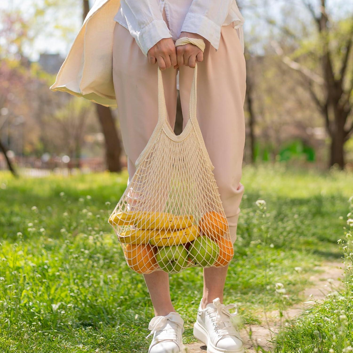 Bolsas de Compras de Malla Reutilizables Piriuuo 55x38cm Beige