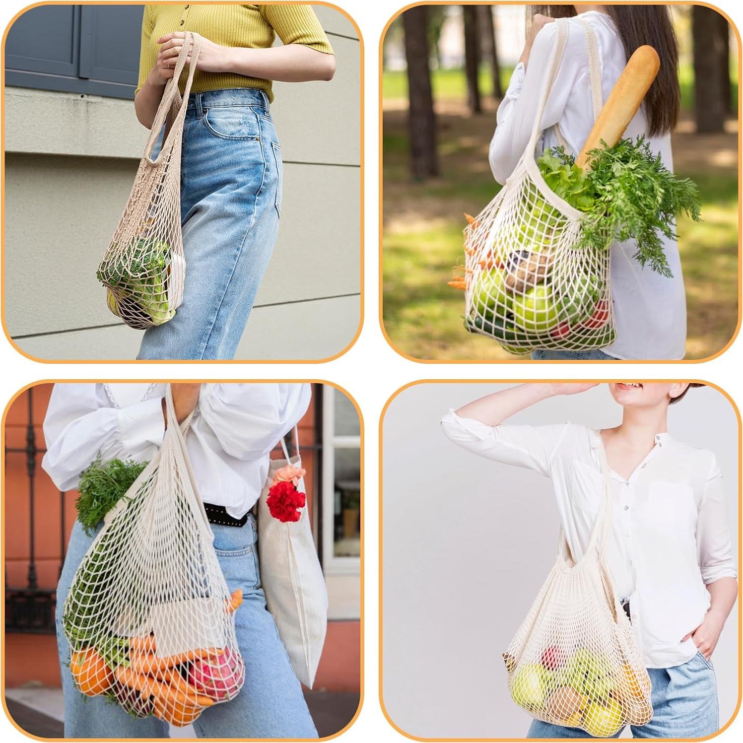 Bolsas de Compras de Malla Reutilizables Piriuuo 55x38cm Beige