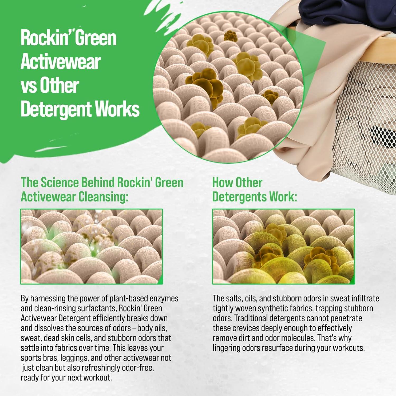 Detergente en Polvo Rockin' Green 90 Cargas Ropa Deportiva Sin Fragancia