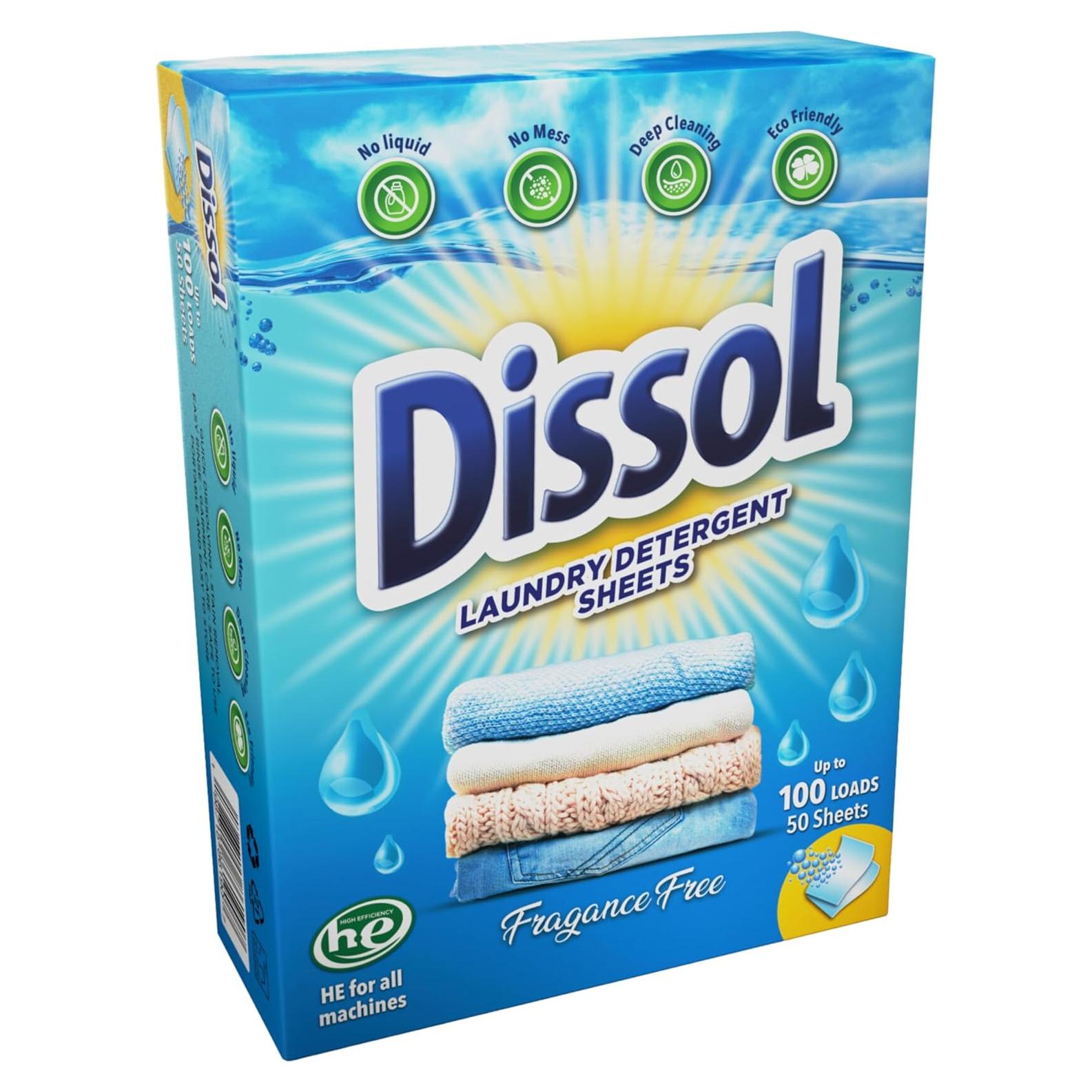 Hojas de Detergente para Ropa Dissol - 50 Hojas Hipoalergénicas