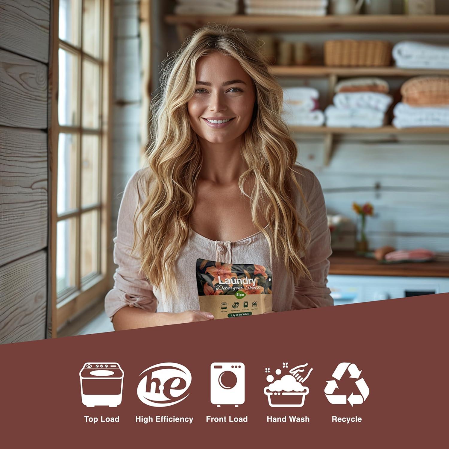 Hojas de Detergente para Ropa SIPA - 30 Hojas, Aroma Lirio