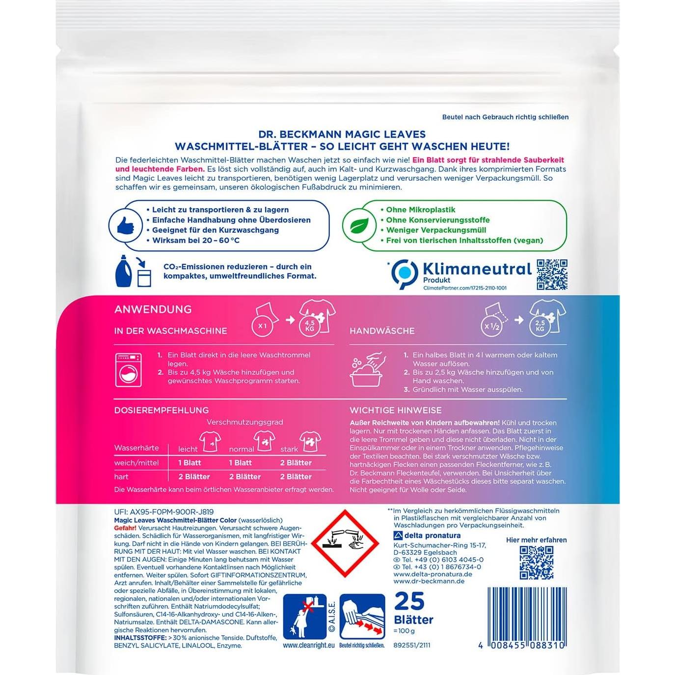 Detergente en Hojas Dr. Beckmann Color 25 Hojas Ecológicas