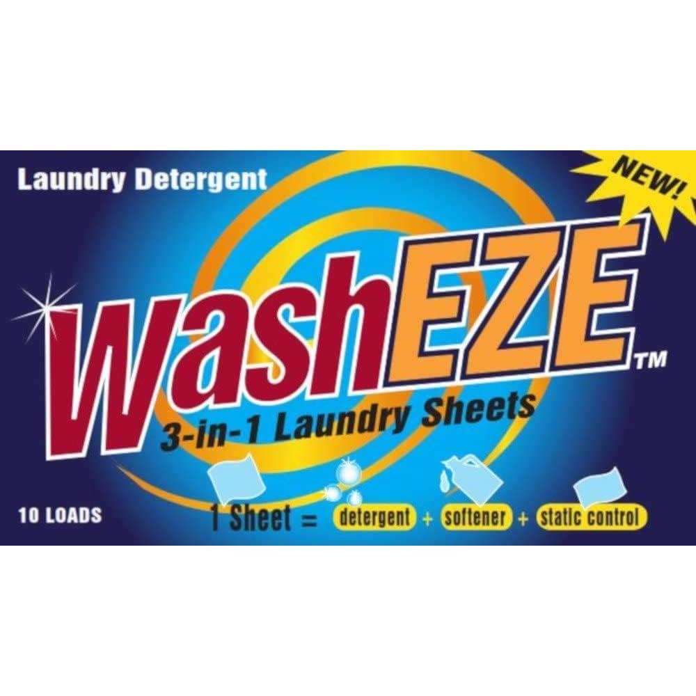 Hojas de Lavandería WashEZE 10 Ct - Detergente 3 en 1