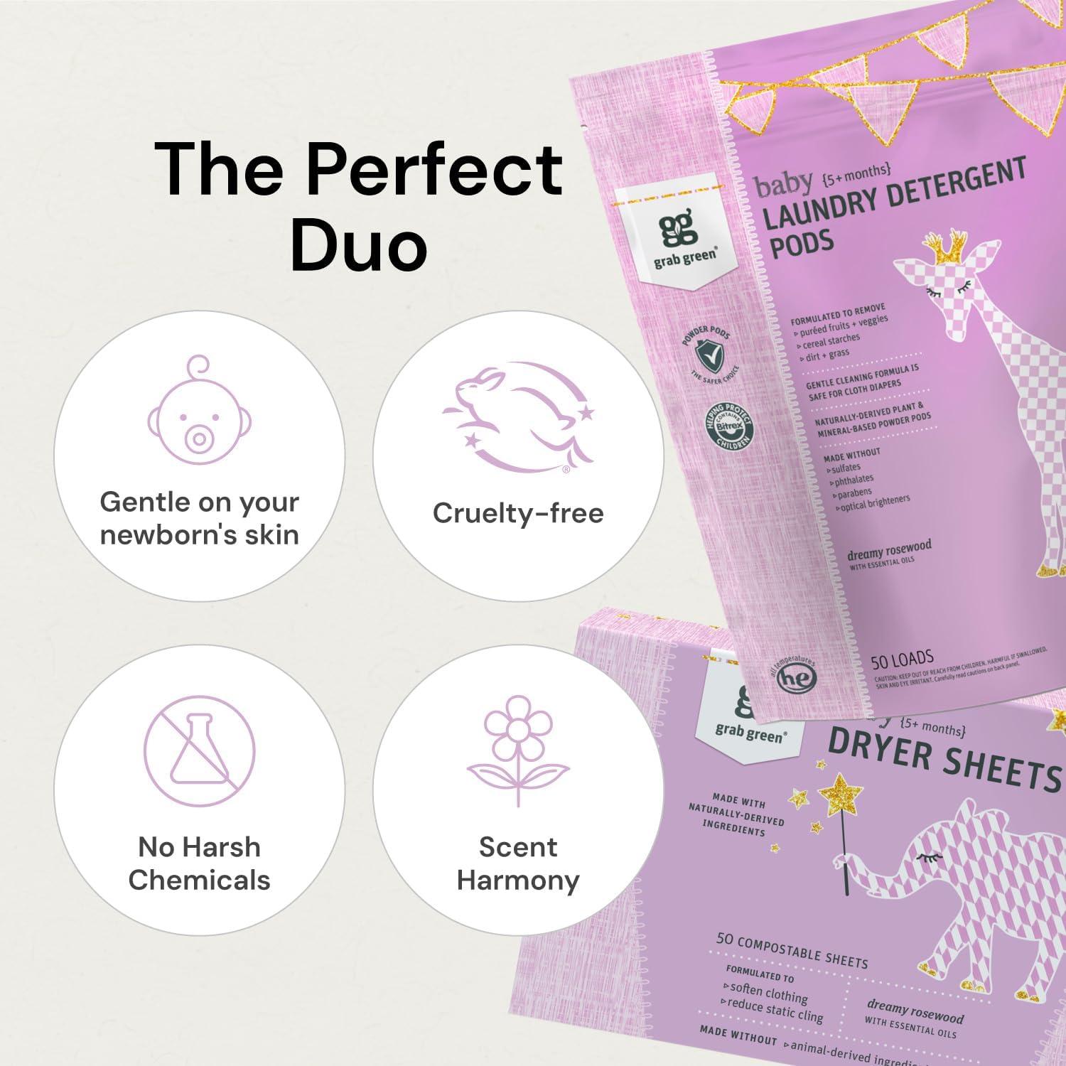 Grab Green Detergente para Bebé 50 Cápsulas + 80 Hojas Secado