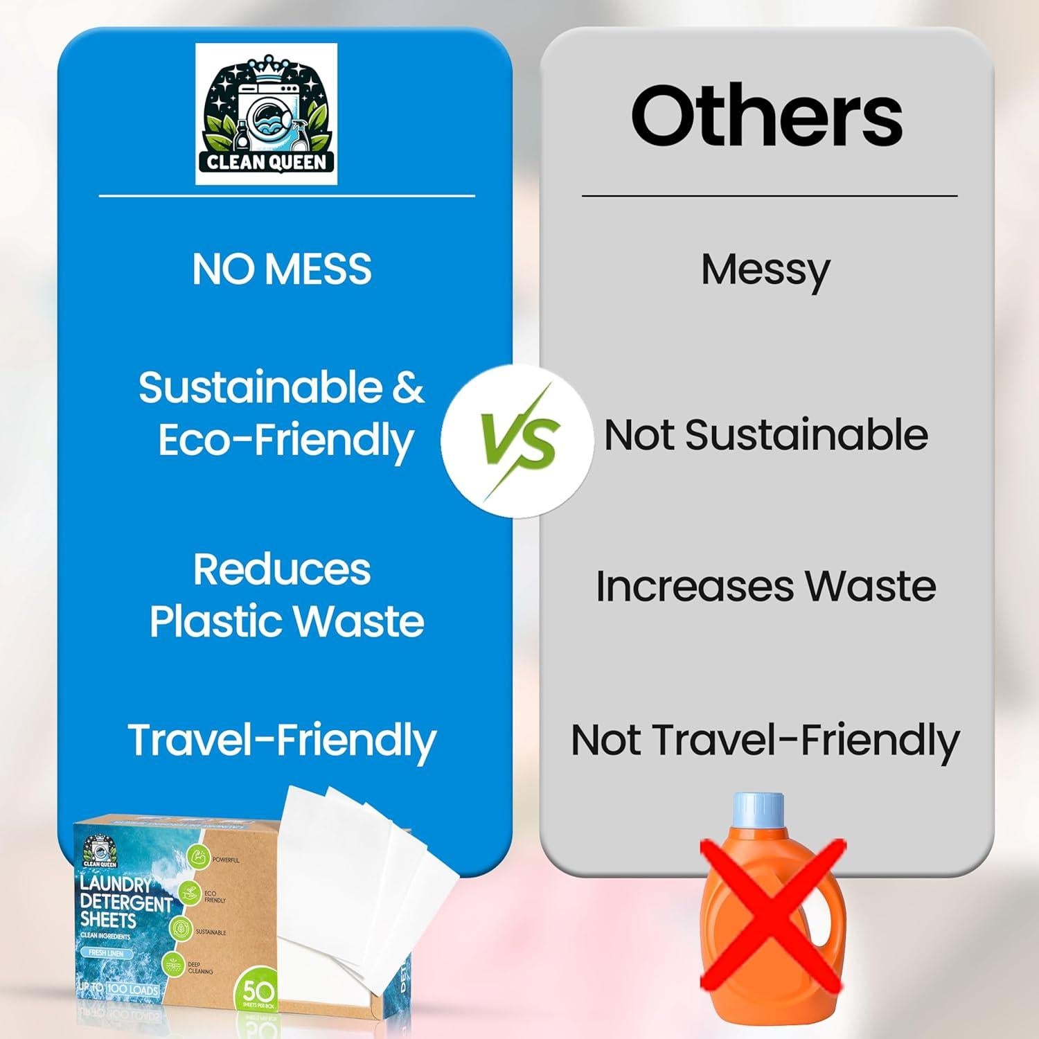 Hojas de Detergente para Ropa Clean Queen - 100 Cargas Ecológicas