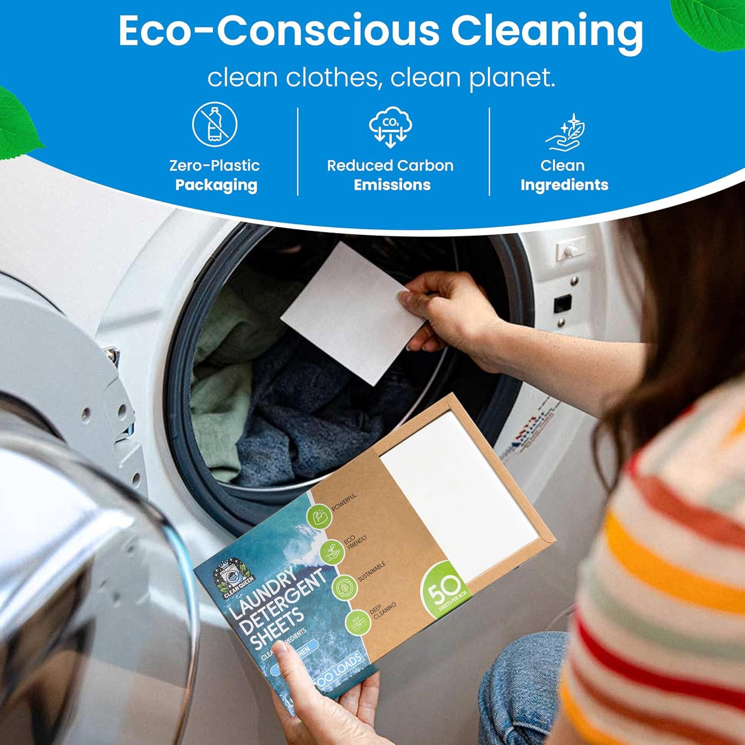 Hojas de Detergente para Ropa Clean Queen - 100 Cargas Ecológicas