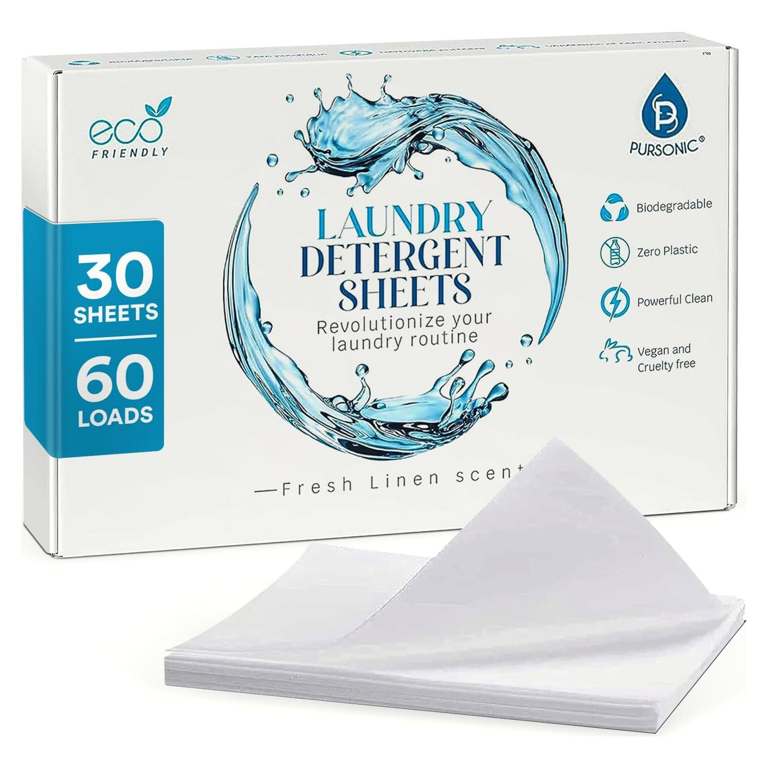 Hojas de detergente Pursonic Eco - 30 hojas para 60 cargas