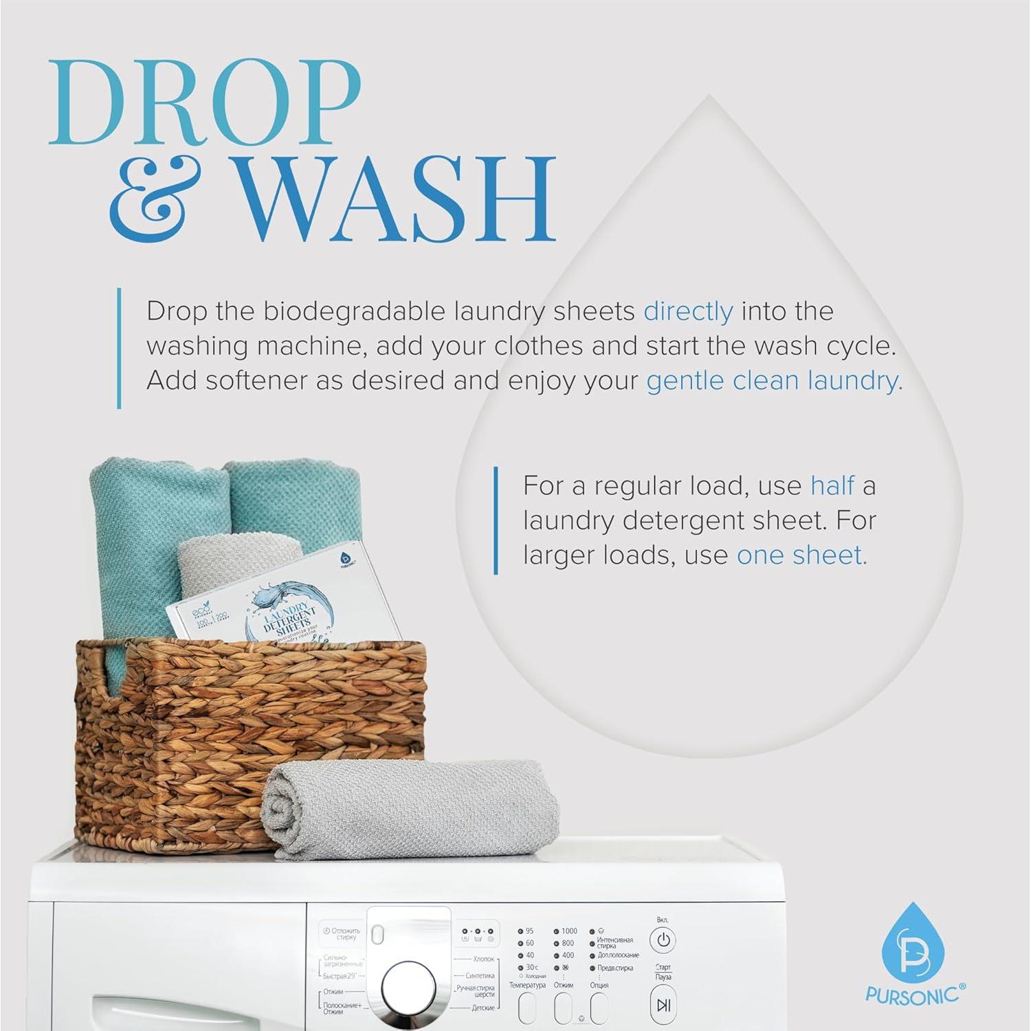 Hojas de detergente Pursonic Eco - 30 hojas para 60 cargas