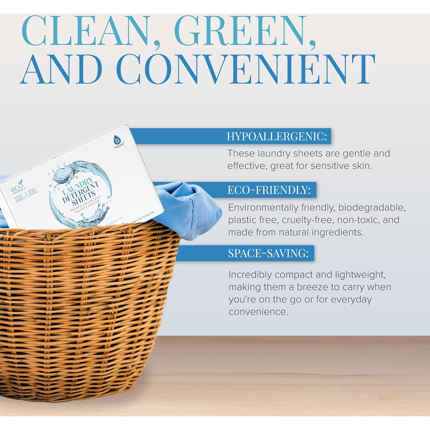 Hojas de detergente Pursonic Eco - 30 hojas para 60 cargas