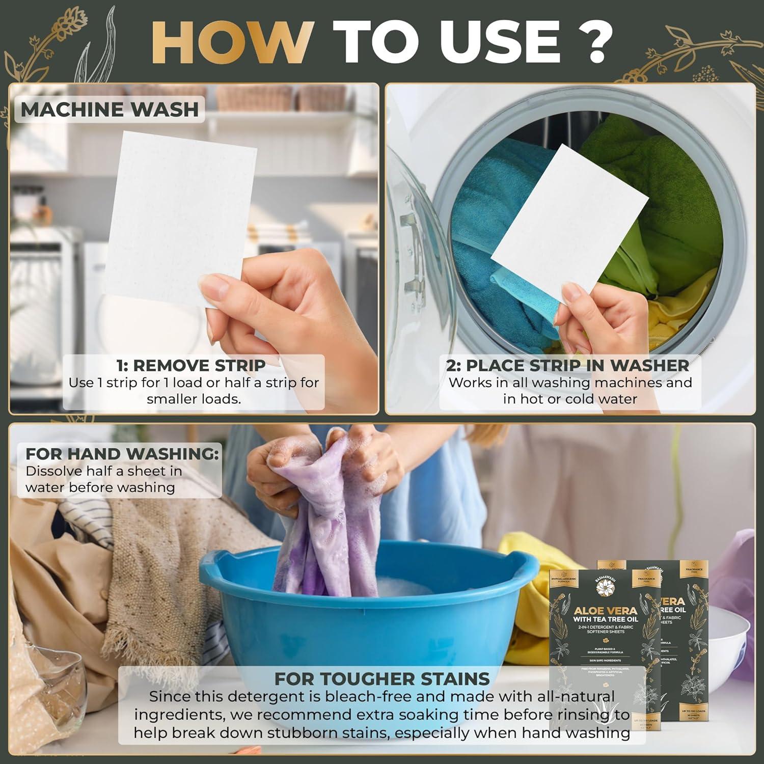 Hojas de Lavandería Ecológicas Basmawash 50 Unidades 2 en 1