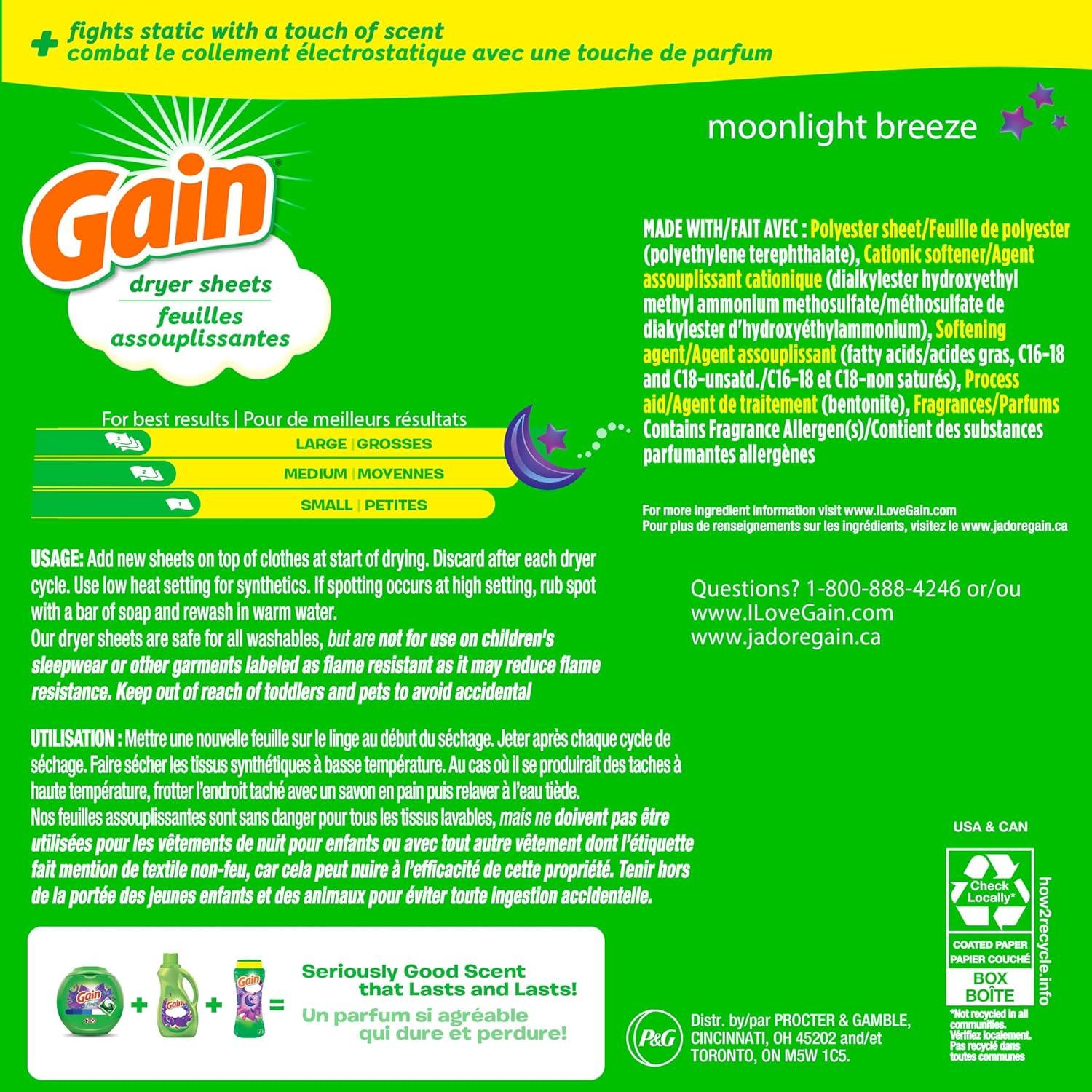 Hojas de Secadora Gain Brisa Nocturna 240 Unidades Suavizante