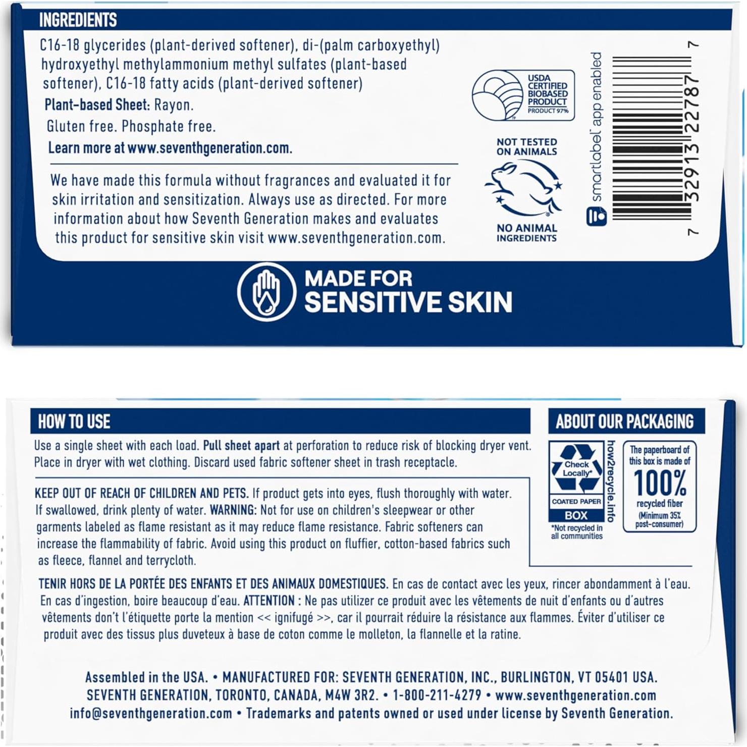 Hojas Suavizante para Secadora Seventh Generation 80 Unidades