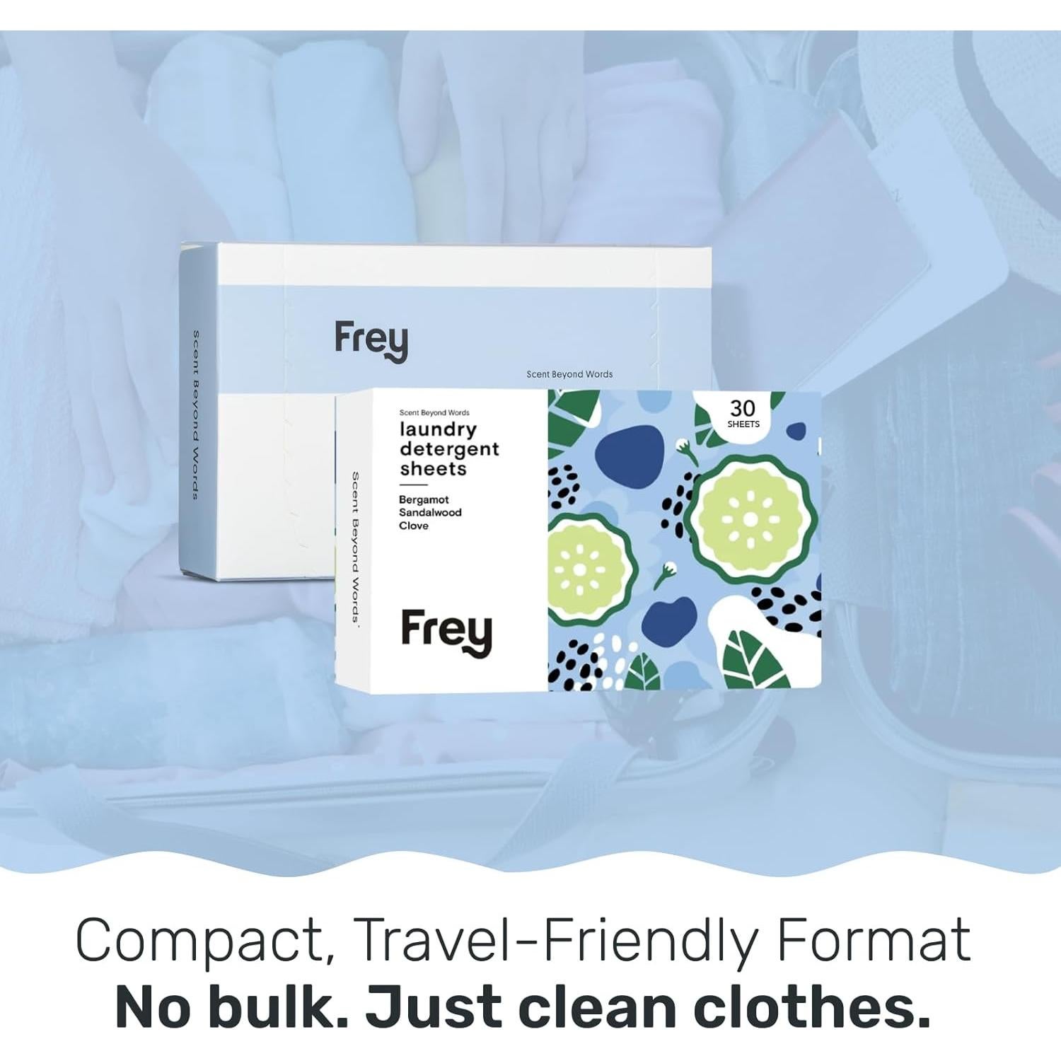 Detergente para Ropa FREY + Hojas Secadora 60 Unidades Aroma Bergamota