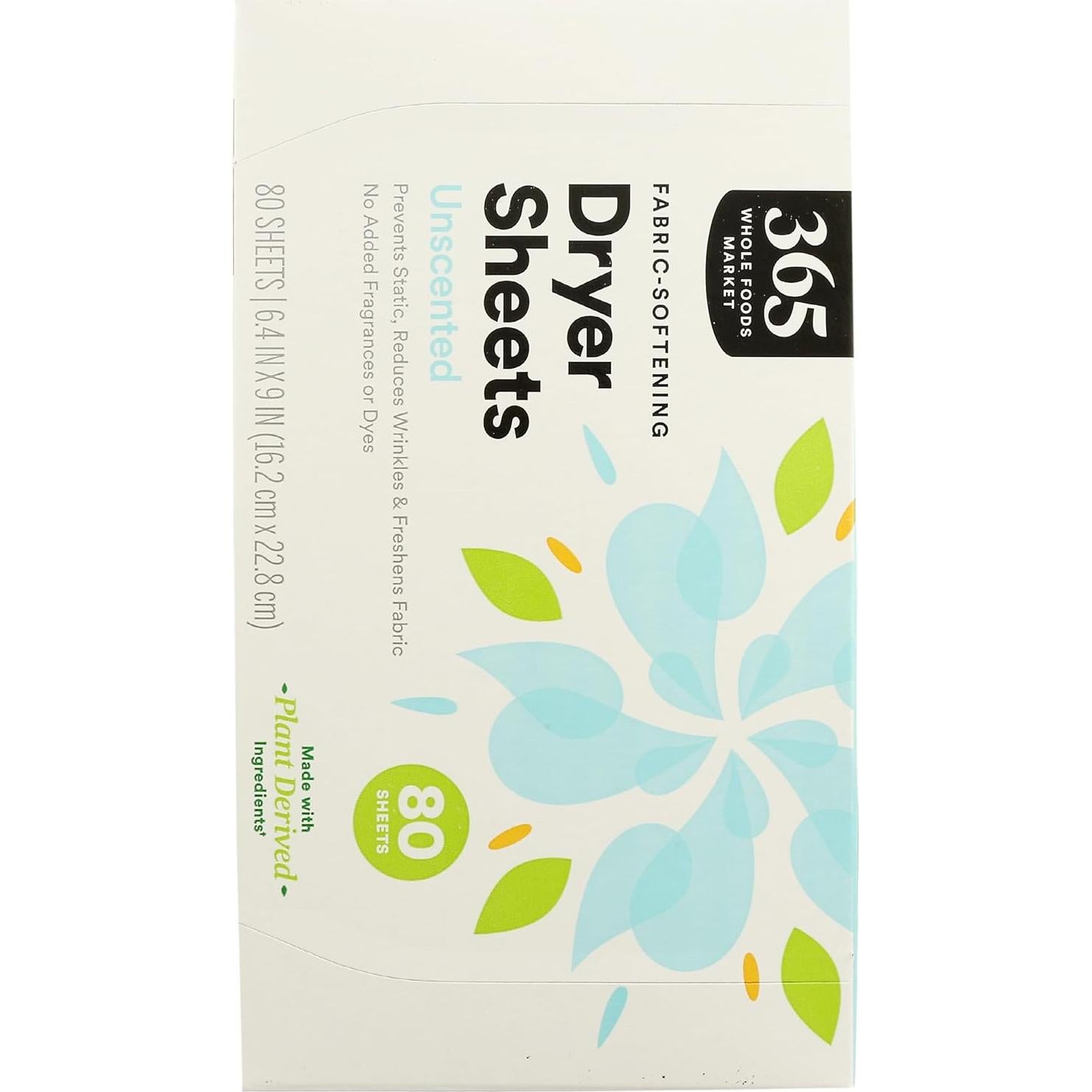 Hojas para Secadora 365 Whole Foods, 80 Unidades Sin Fragancia