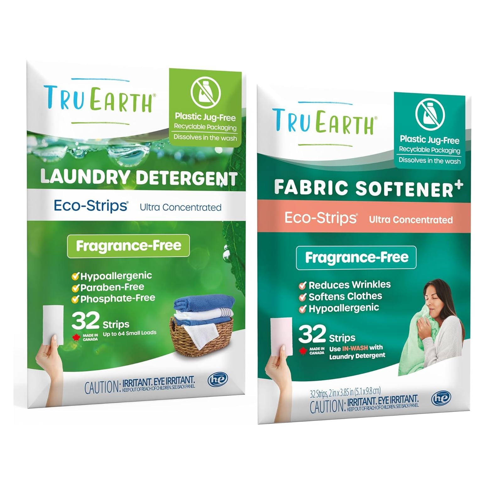 Hojas de detergente y suavizante Tru Earth 32 unidades sin fragancia