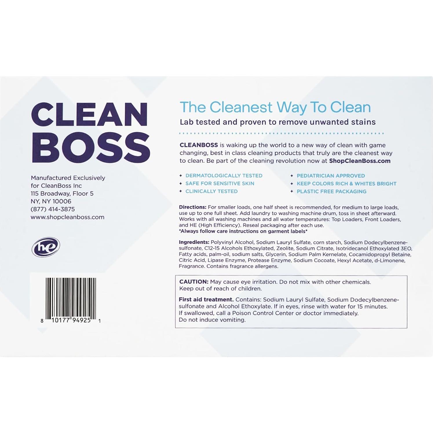 Hojas de detergente CleanBoss - 30 hojas hipoalergénicas