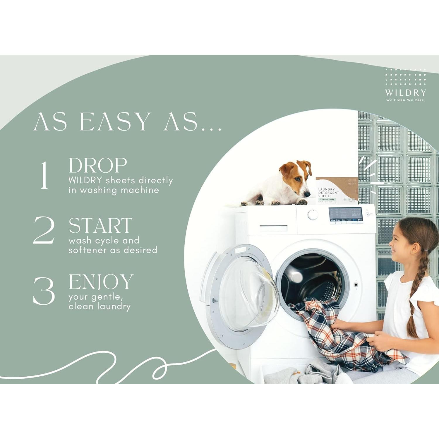 Hojas de detergente WILDRY 60 cargas - Ecológicas y hipoalergénicas