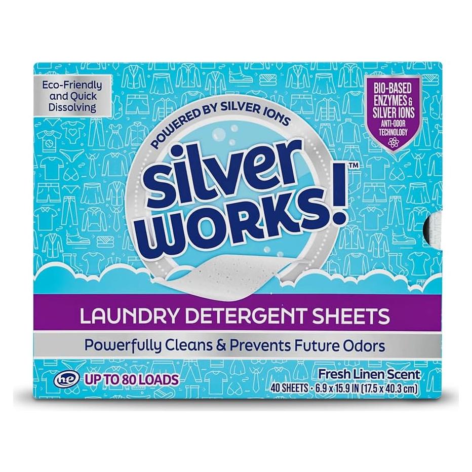 Hojas de detergente SilverWorks! Lino Fresco 40 hojas 80 cargas