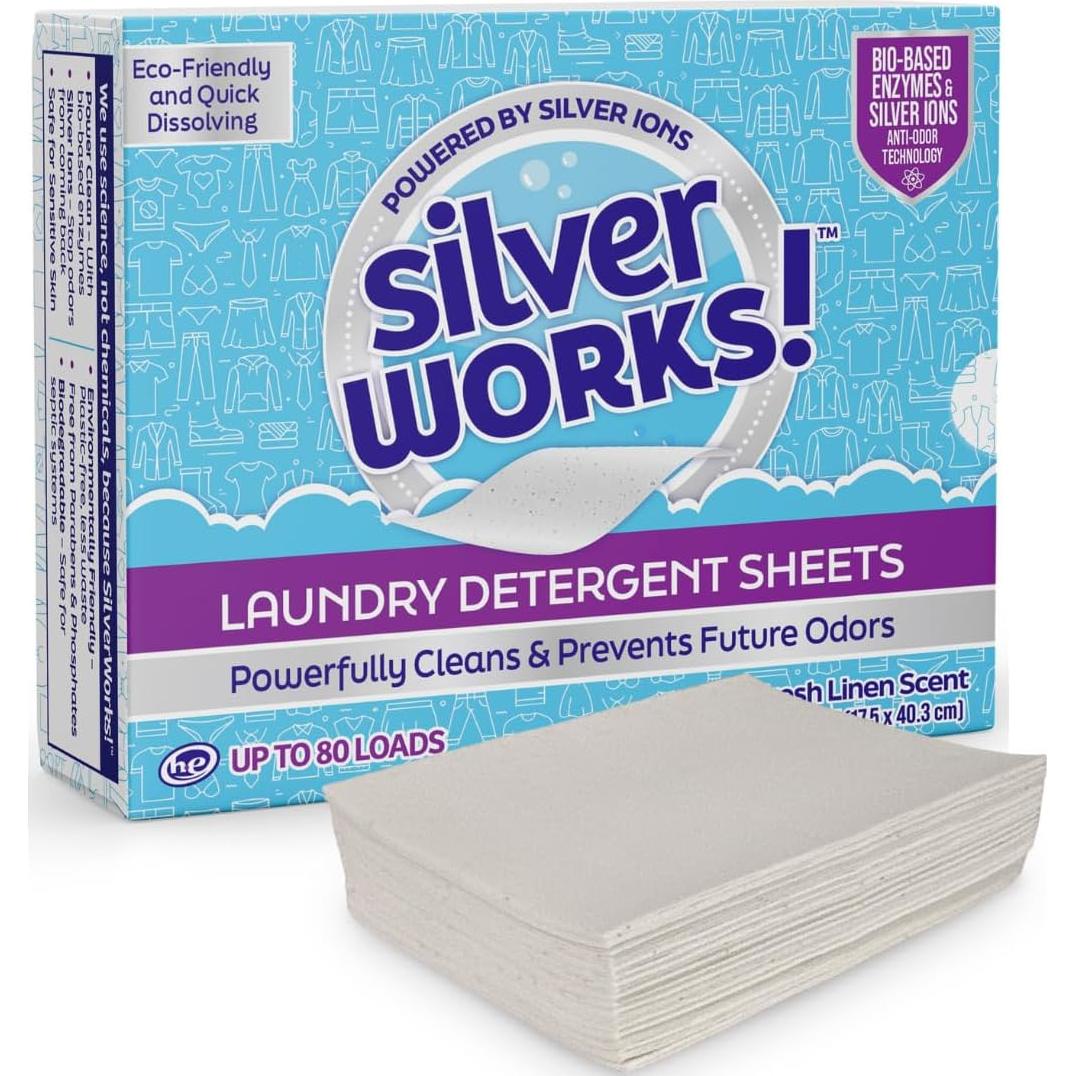 Hojas de detergente SilverWorks! Lino Fresco 40 hojas 80 cargas
