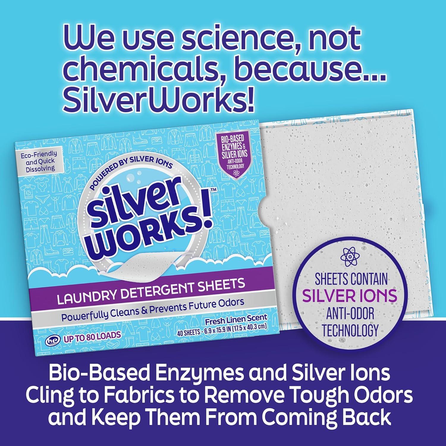 Hojas de detergente SilverWorks! Lino Fresco 40 hojas 80 cargas