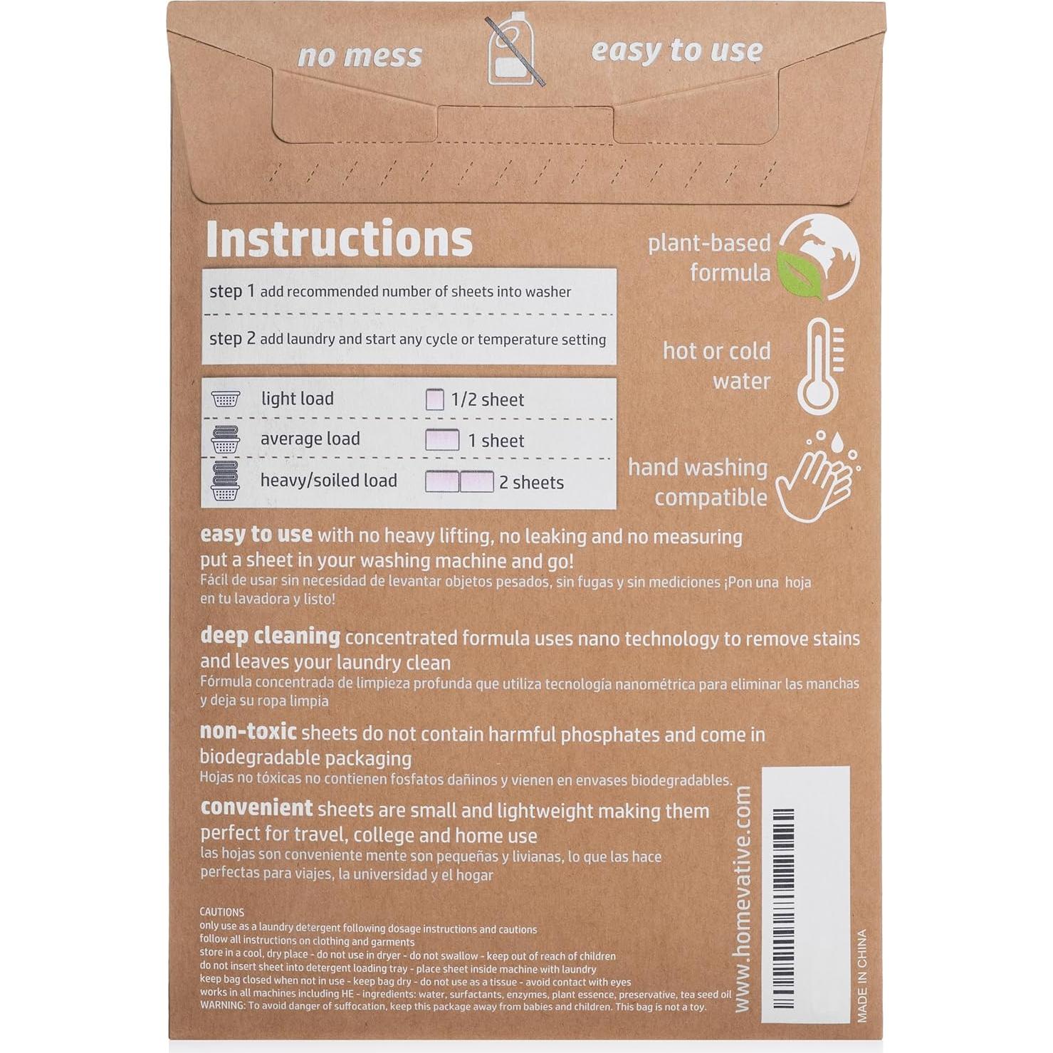 Hojas de detergente Homevative 30 hojas lavanda ecológicas