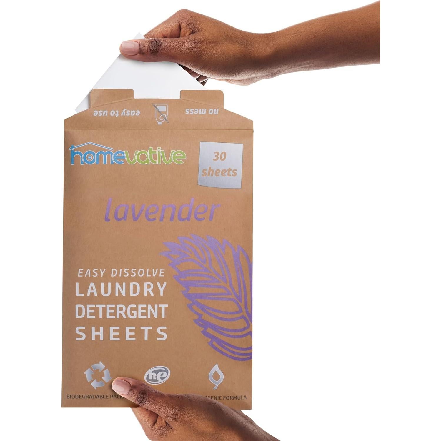 Hojas de detergente Homevative 30 hojas lavanda ecológicas