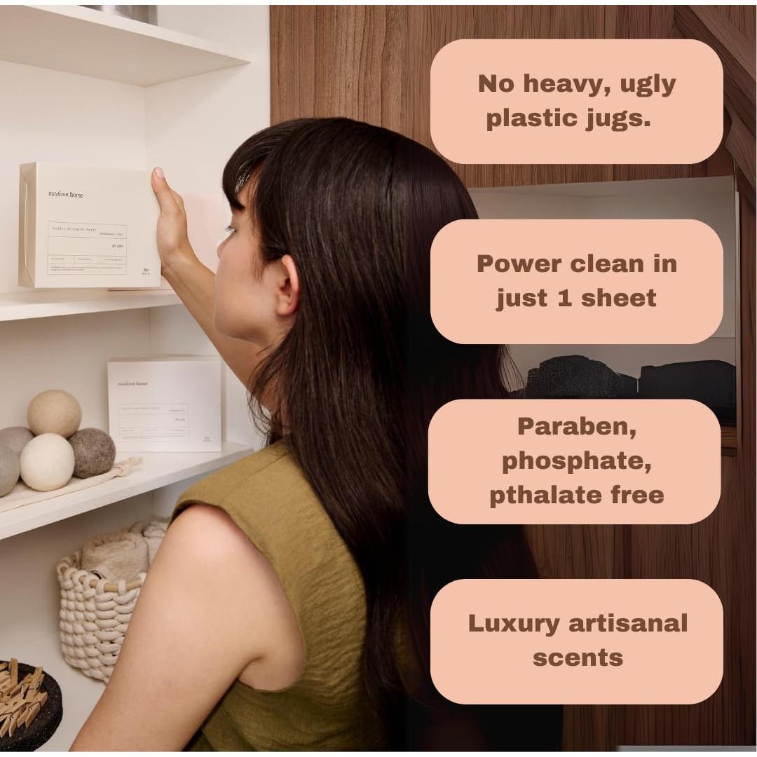 Hojas de detergente hipoalergénicas Madison Home 60 unidades