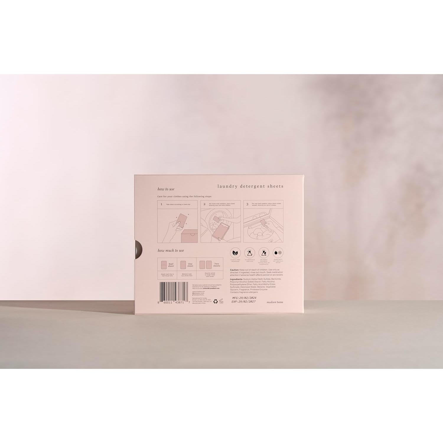 Hojas de detergente hipoalergénicas Madison Home 60 unidades