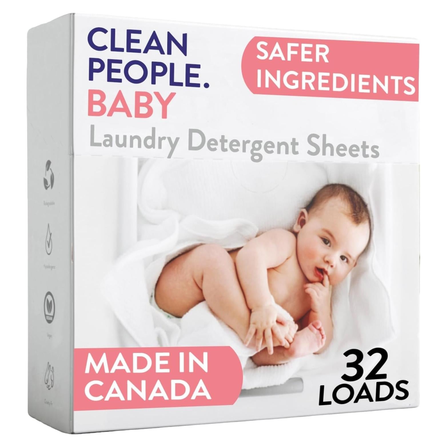 Hojas de Detergente para Ropa Bebé Las Personas Limpias 32 Unidades - Hipoalergénico y Sin Fragancia