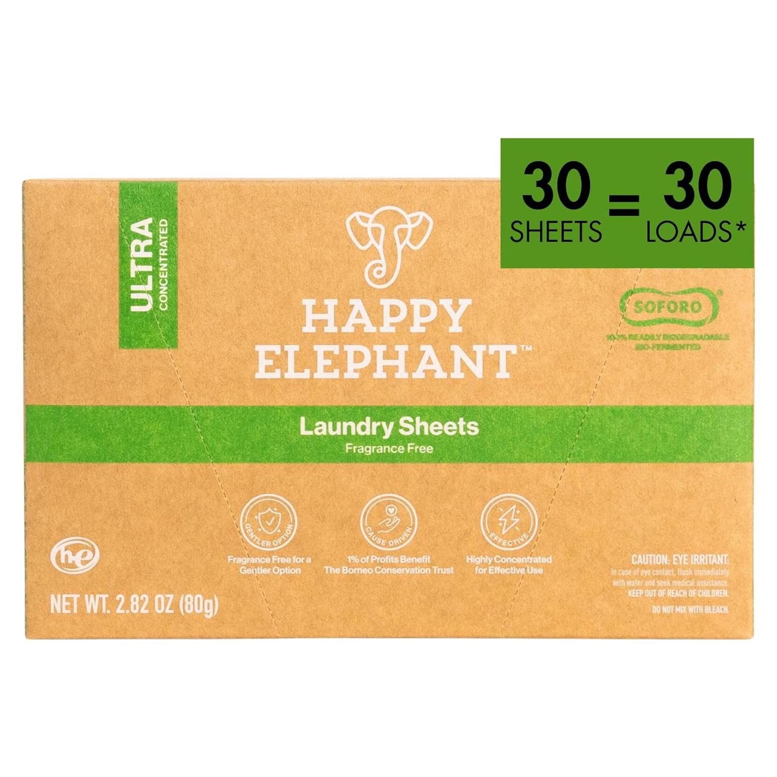 Hojas de detergente biodegradable Elefante Feliz 30 unidades