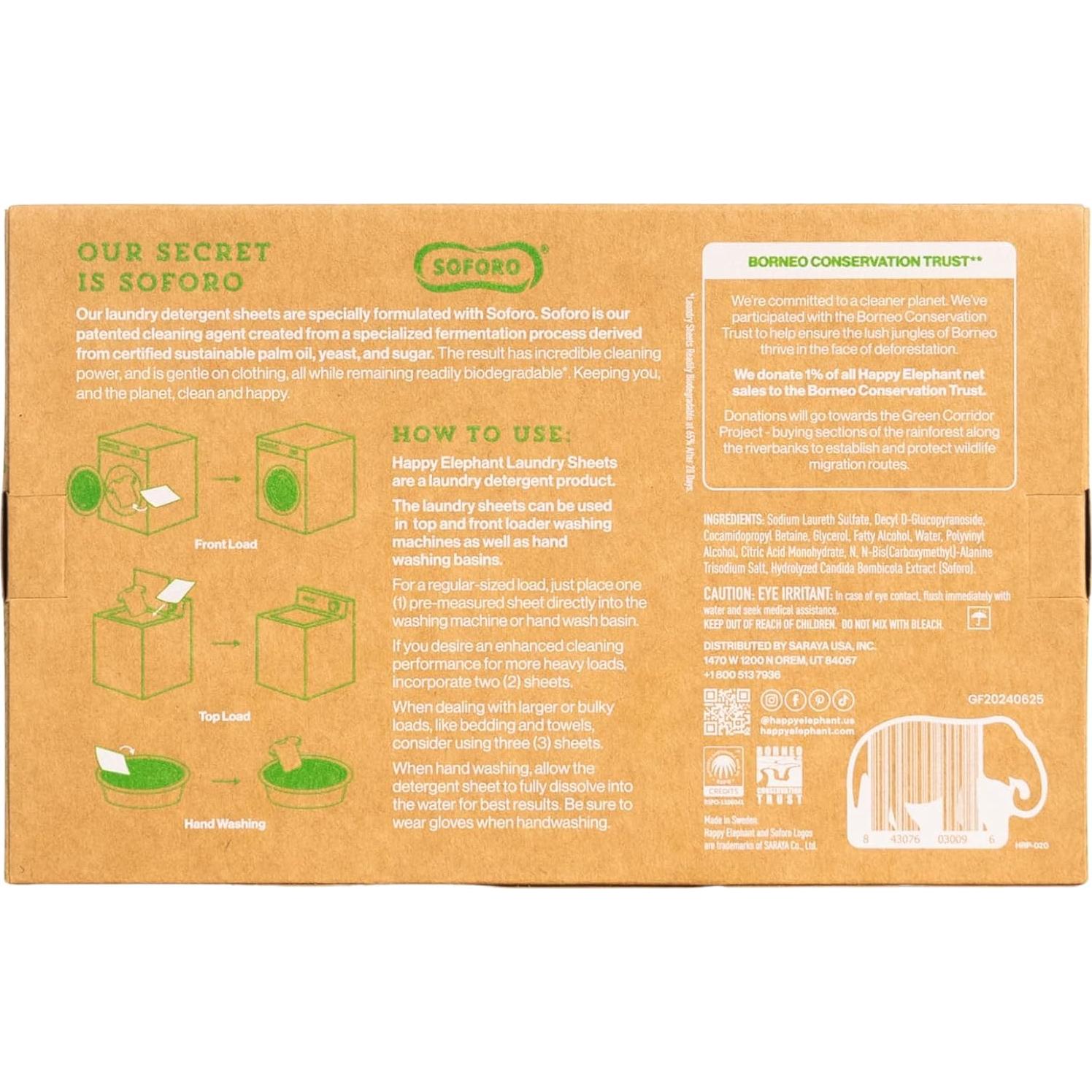 Hojas de detergente biodegradable Elefante Feliz 30 unidades