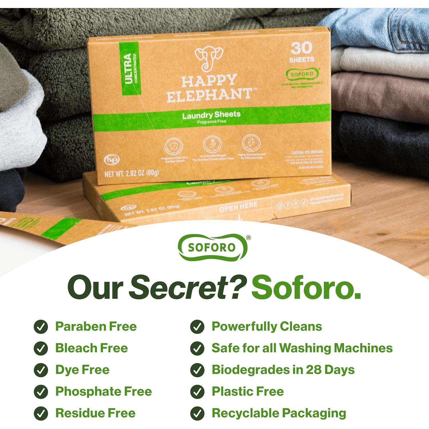 Hojas de detergente biodegradable Elefante Feliz 30 unidades