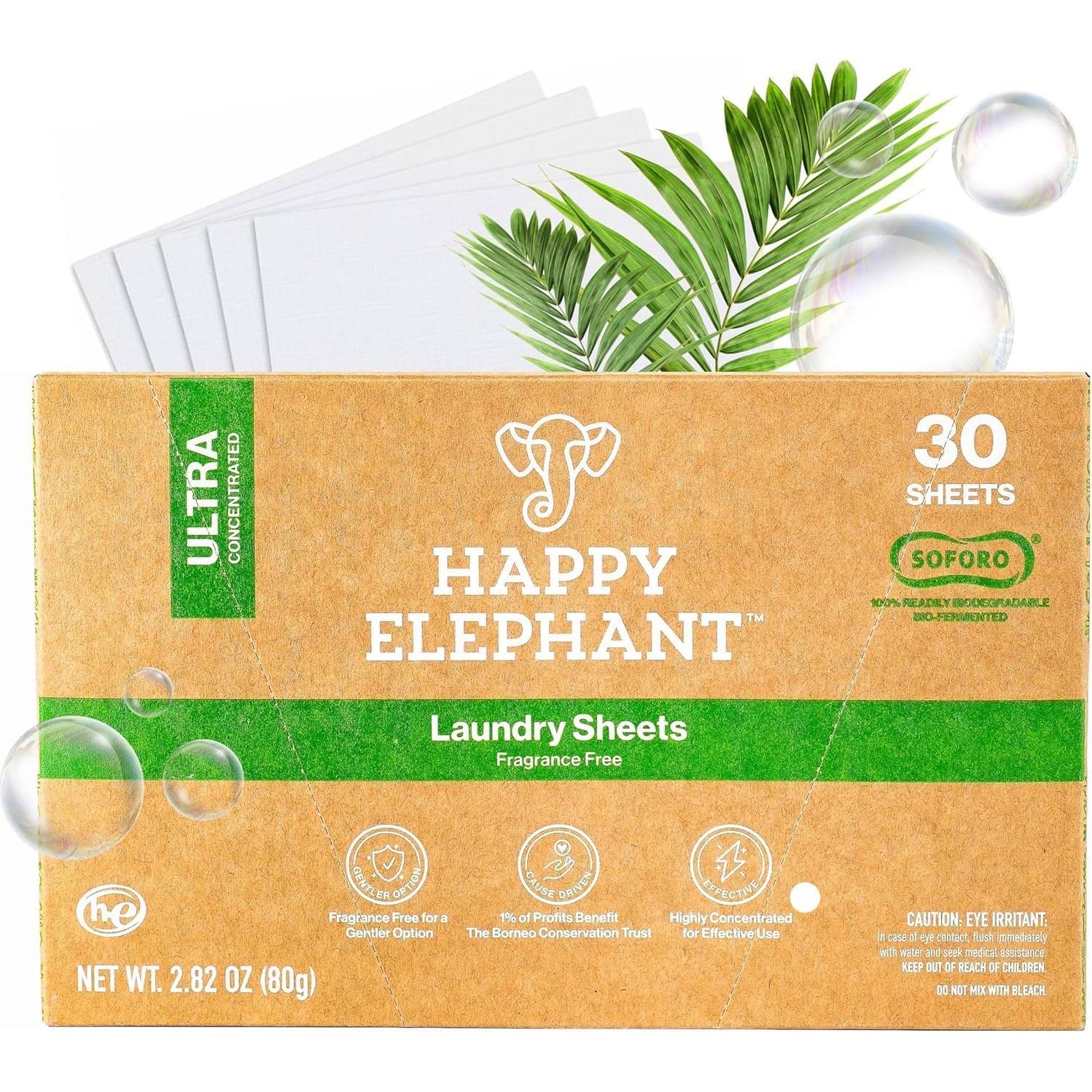 Hojas de detergente biodegradable Elefante Feliz 30 unidades