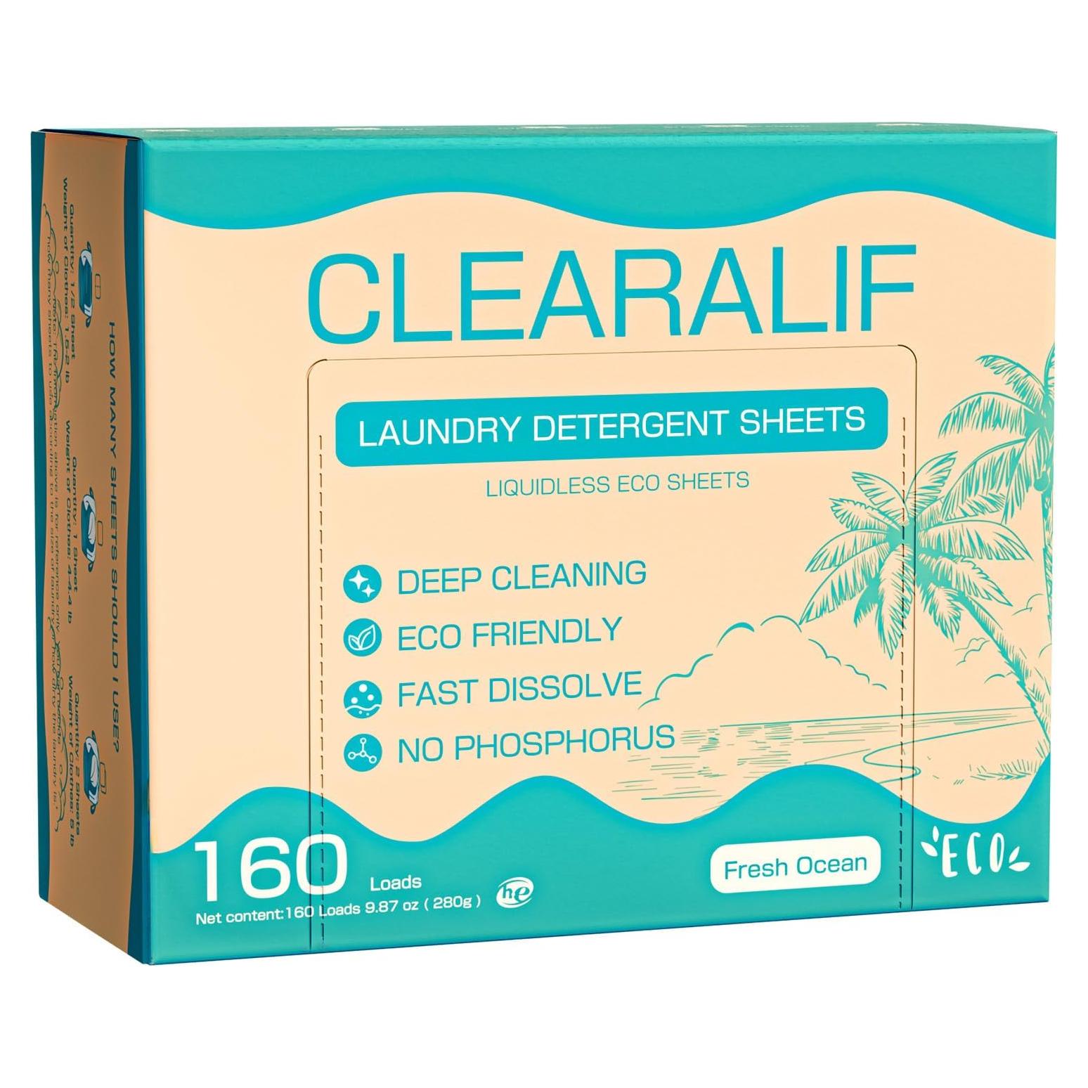 Hojas de detergente para ropa CLEARALIF 160 cargas Océano Fresco