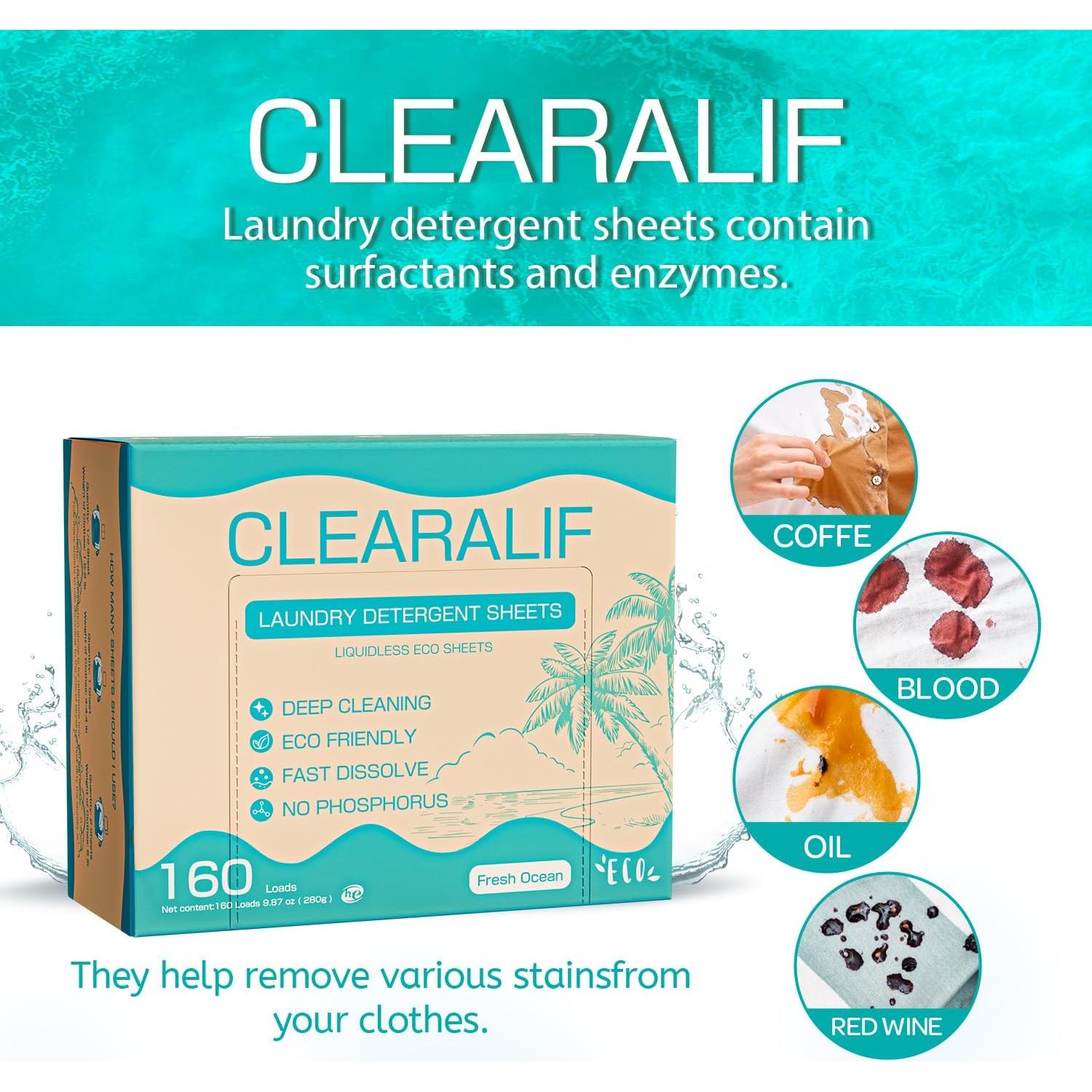 Hojas de detergente para ropa CLEARALIF 160 cargas Océano Fresco