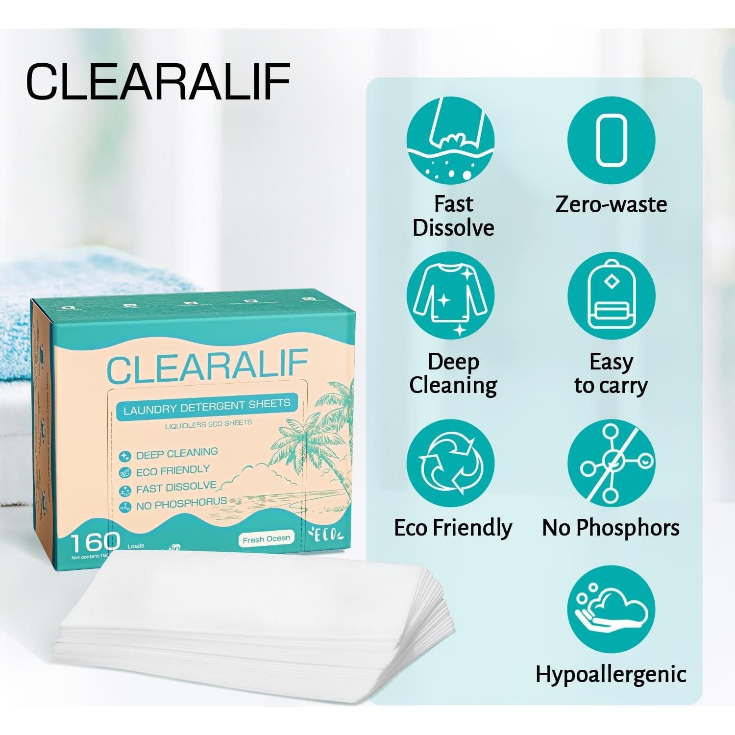 Hojas de detergente para ropa CLEARALIF 160 cargas Océano Fresco
