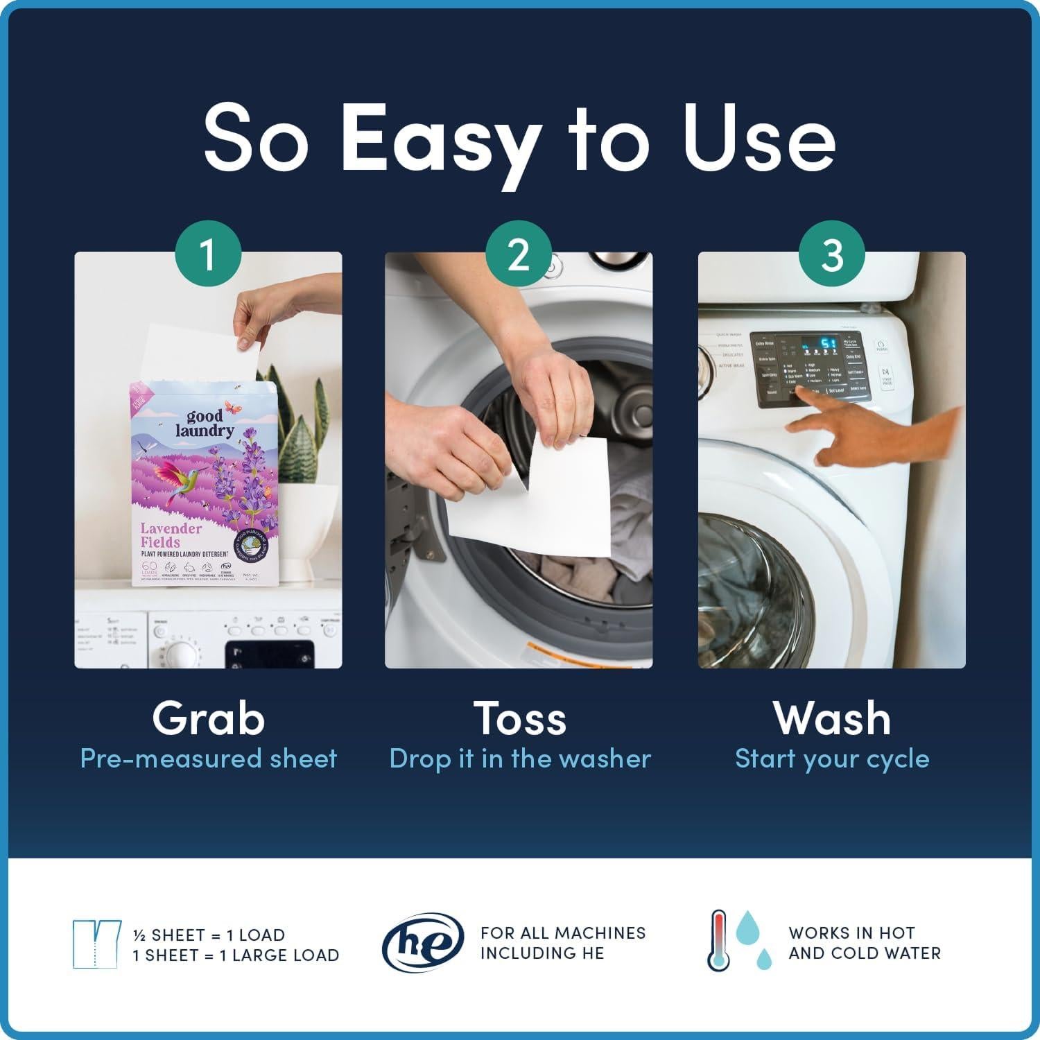 Hojas de detergente ecológicas Good Laundry 60 cargas lavanda