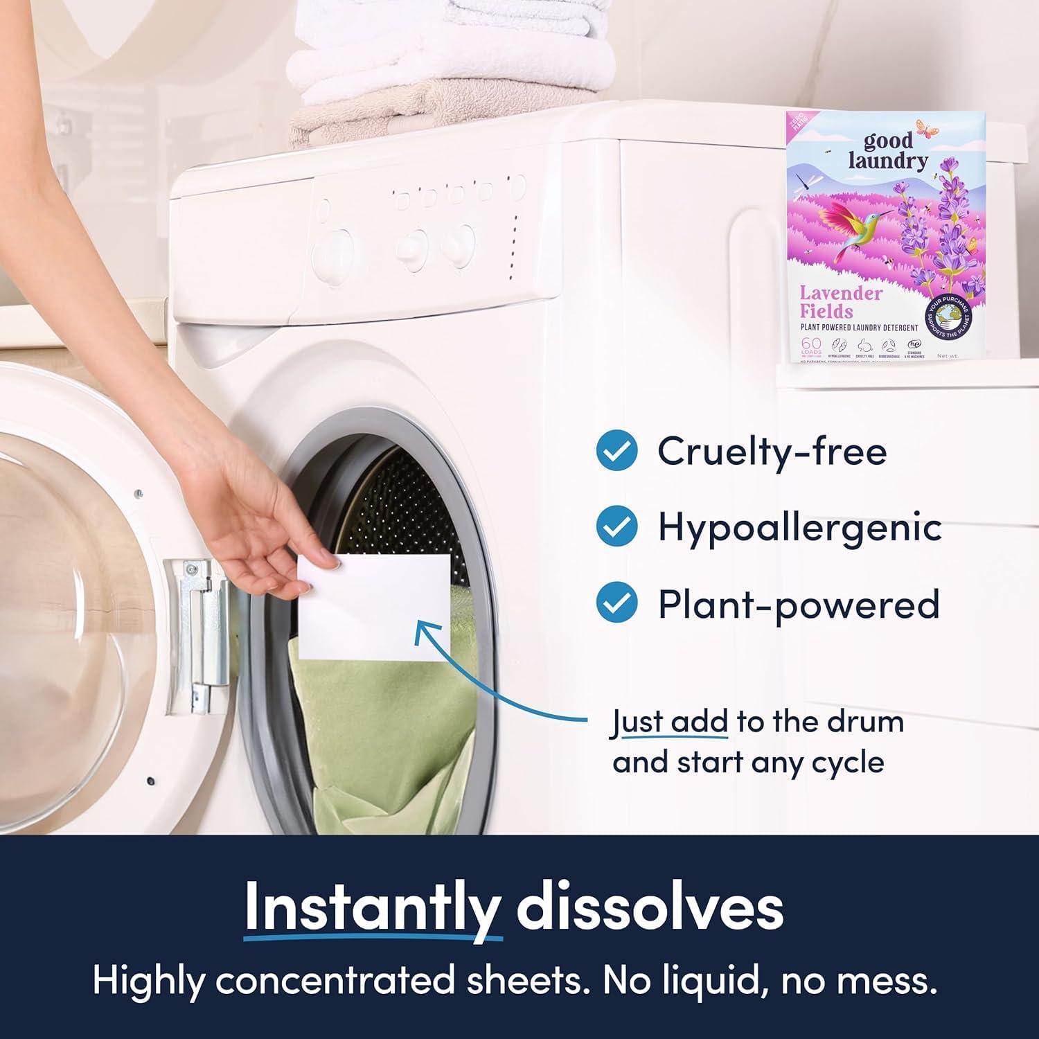 Hojas de detergente ecológicas Good Laundry 60 cargas lavanda
