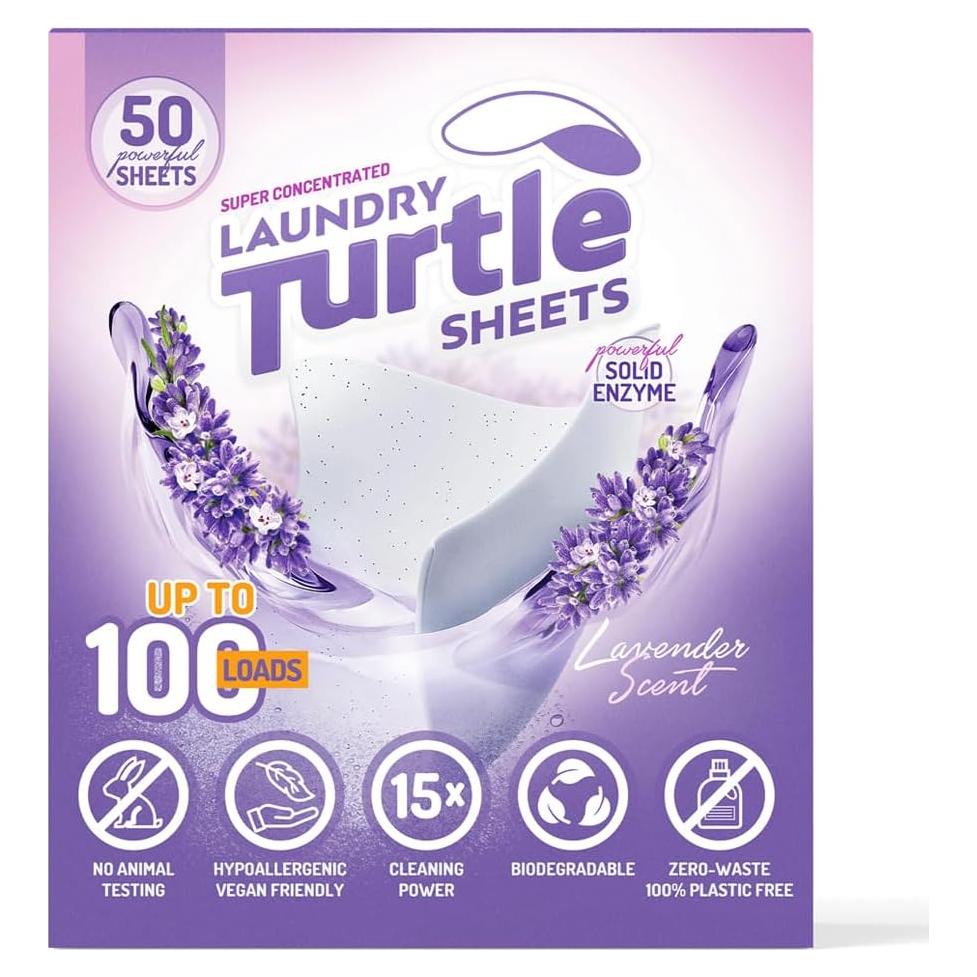 Hojas de Detergente de Lavandería Tortuga - 50 Cargas, Lavanda
