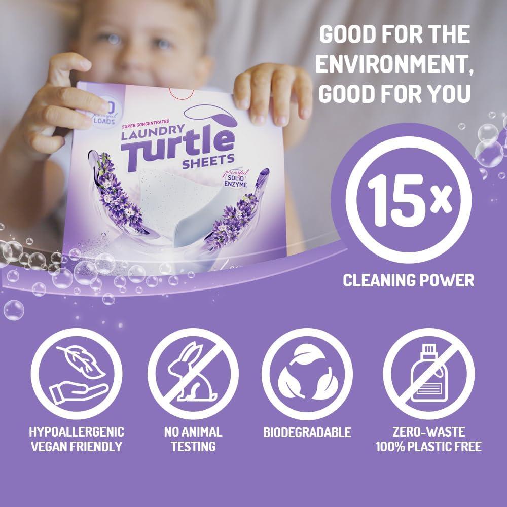 Hojas de Detergente de Lavandería Tortuga - 50 Cargas, Lavanda