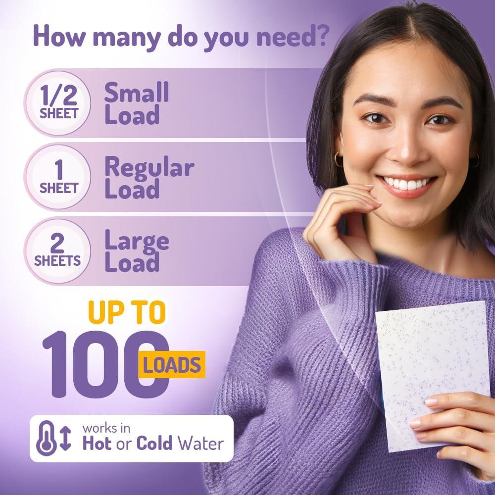 Hojas de Detergente de Lavandería Tortuga - 50 Cargas, Lavanda