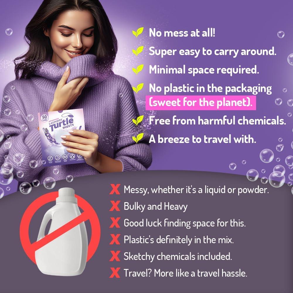 Hojas de Detergente de Lavandería Tortuga - 50 Cargas, Lavanda