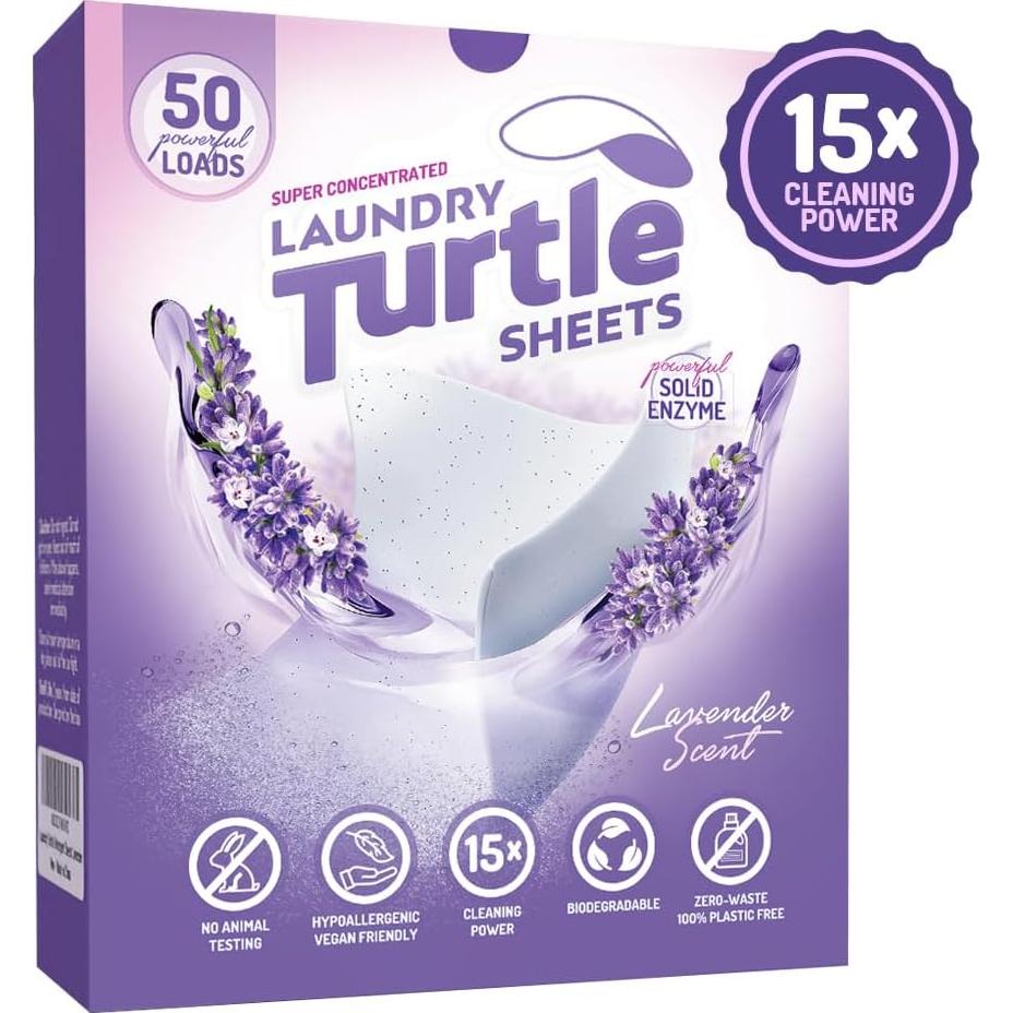 Hojas de Detergente de Lavandería Tortuga - 50 Cargas, Lavanda