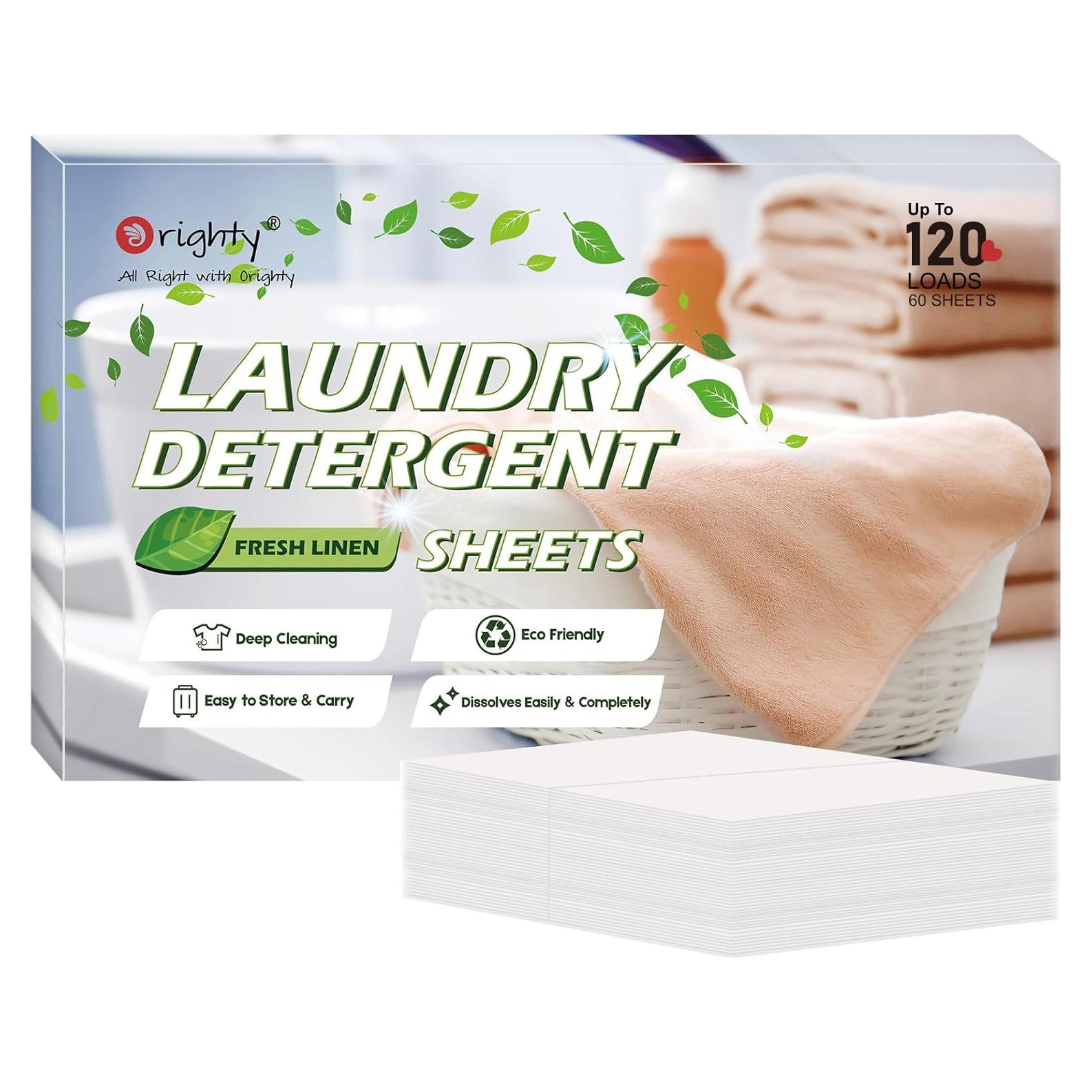 Hojas de detergente para ropa Orighty 60 unidades aroma lino