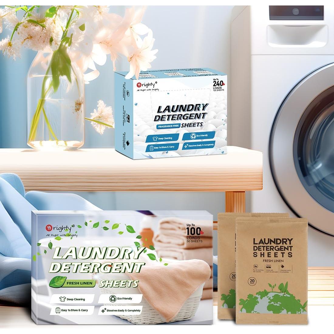 Hojas de detergente para ropa Orighty 60 unidades aroma lino